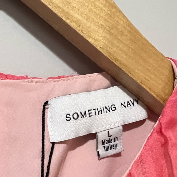 SOMETHING NAVY Pleated Tie Waist Long Sleeve Maxi Dress In Pink Combo Women's L - Picture 6 of 6